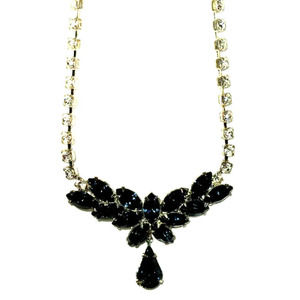 SBPC Lind, Bib necklace, Sapphire Rhinestones, Crystal chain, Vintage jewelry